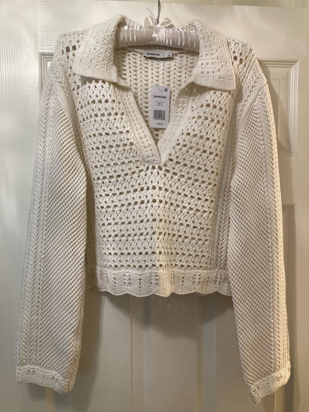Jonathan Simkhai ivory crochet polo sweater